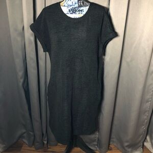 Evaless Textured Black Short Sleeve Dress with Pockets